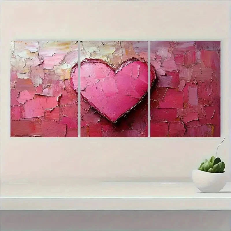 3pcs Heart Art Oil Painting Set Brushstroke Design Metal Print Ready to Hang Art