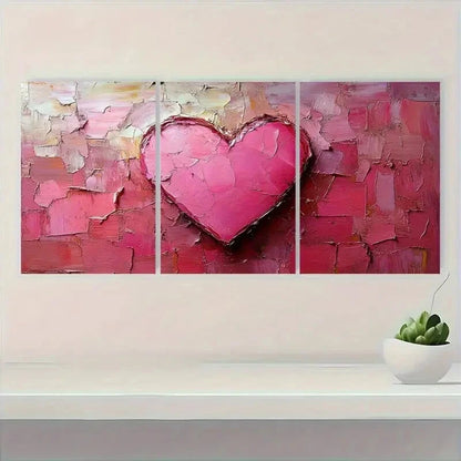 3pcs Heart Art Oil Painting Set Brushstroke Design Metal Print Ready to Hang Art