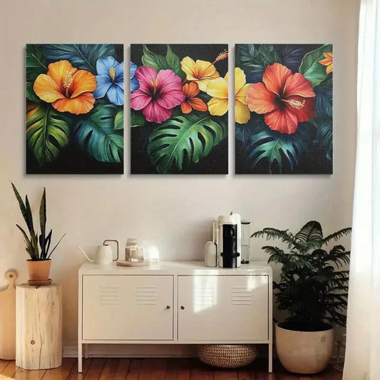 3pcs Tropical Floral Colorful Plants Metal Print Ready to Hang Art