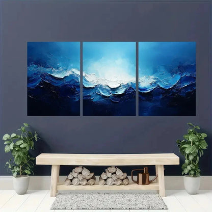 3pcs Blue and White Acrylic Abstract Painting Metal Print Ready to Hang Art