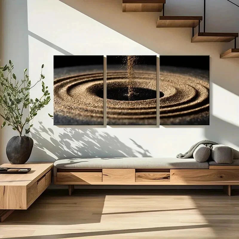 3pcs Abstract Golden Spiral Sparkling Texture Metal Print Ready to Hang Art