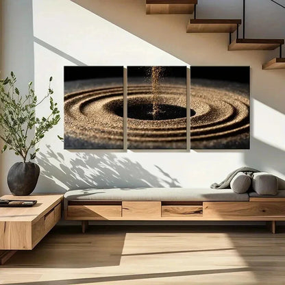 3pcs Abstract Golden Spiral Sparkling Texture Metal Print Ready to Hang Art