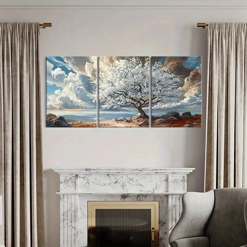 3pcs Blossoming Tree Flowers Natural Scenery Metal Print Ready to Hang Art