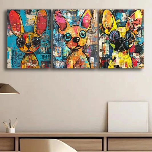 3pcs Colourful Basquiat Inspired Dog Metal Print Ready to Hang Art