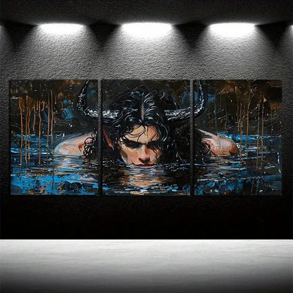 3pcs Mysterious Man in the Water Artistic Touches Metal Print Ready to Hang Art