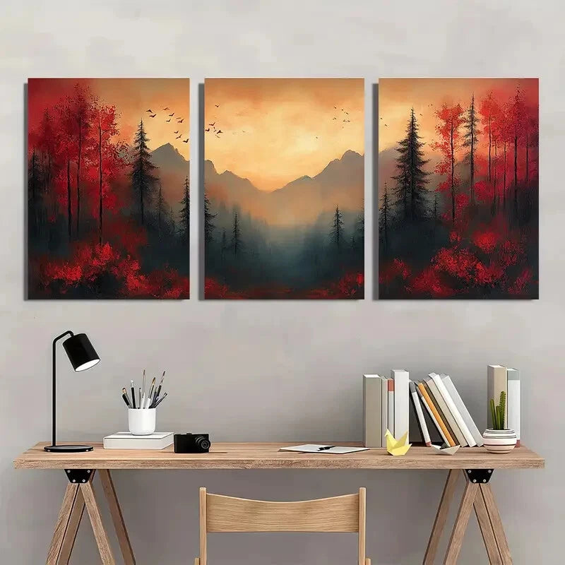 3pcs Nature-Inspired Abstract Landscape Design Metal Print Ready to Hang Art