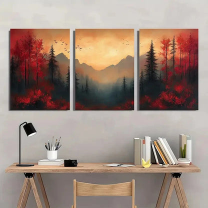 3pcs Nature-Inspired Abstract Landscape Design Metal Print Ready to Hang Art