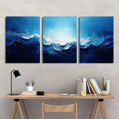 3pcs Blue and White Acrylic Abstract Painting Metal Print Ready to Hang Art