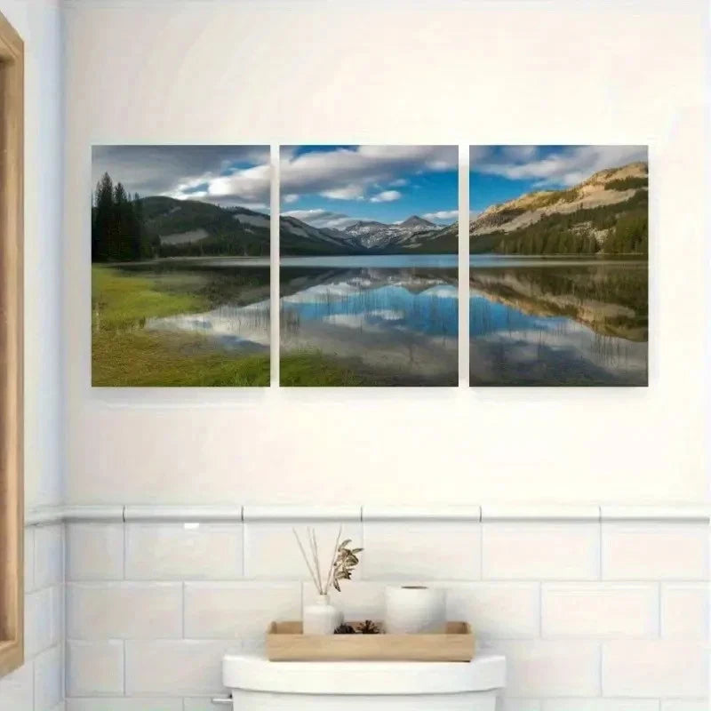 3pcs Serene Blue Sky & Greenery Scene Metal Print Ready to Hang Art