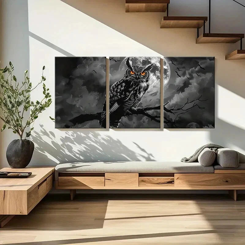 3pcs Owl Moon Night Sky Birds Animal Art Metal Print Ready to Hang Art