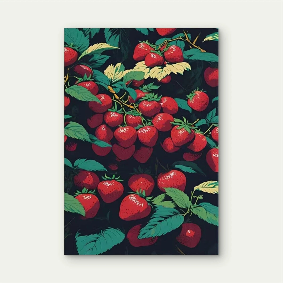 Strawberries on Green Leafed Branches Metal Print Ready to Hang