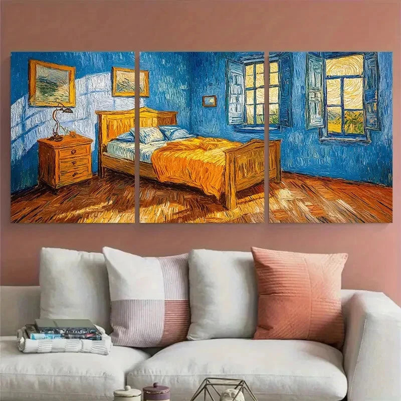 3pcs Vincent van Gogh's The Bedroom Metal Print Ready to Hang Art