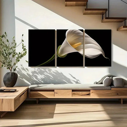 3pcs Set of Elegant White Calla Lily Metal Print Ready to Hang Art