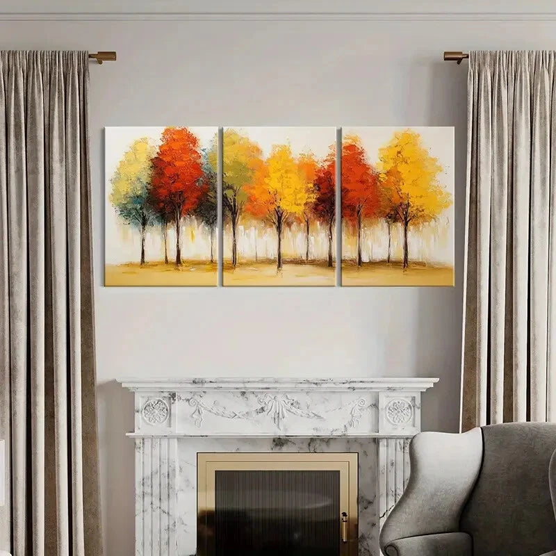 3pcs Autumn Trees Colorful Landscape Abstract Art Metal Print Ready to Hang Art