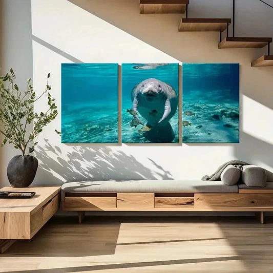 3pcs Ocean Animal Fish Manatee Decor Wall Art Set Canvas Framed 40x60cm - High Quality Print 100% Australian Made Wall Canvas Ready to Hang