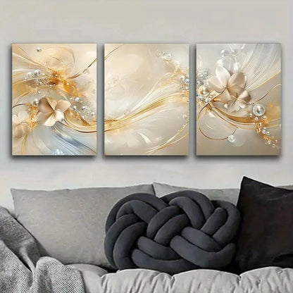 3pcs Luxurious Golden And Beige Swirls for Home Metal Print Ready to Hang Art