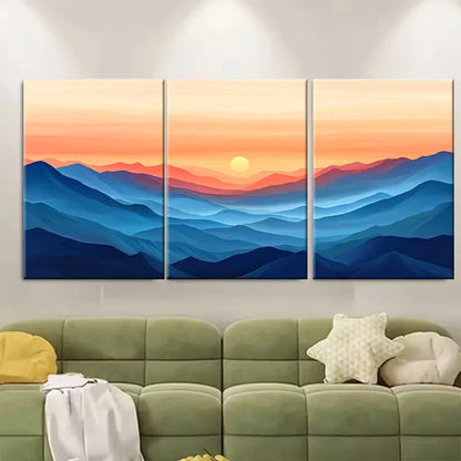 3pcs Peach Blue Brown Desert Sunset Metal Print Ready to Hang Art