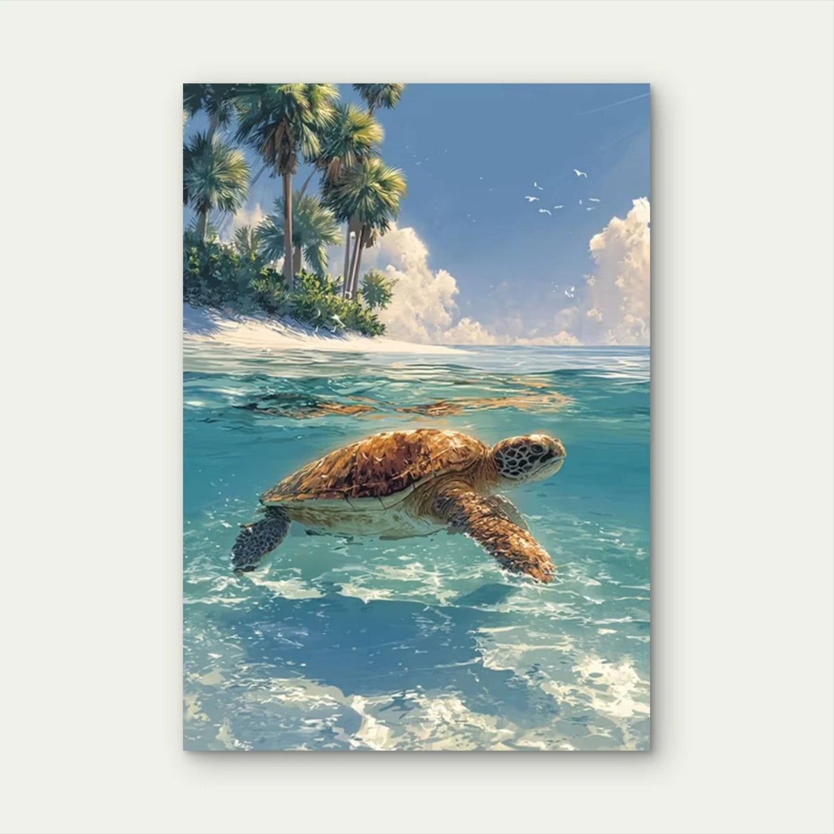 Tropical Sea Turtle & Palm Tree Metal Print Ready to Hang