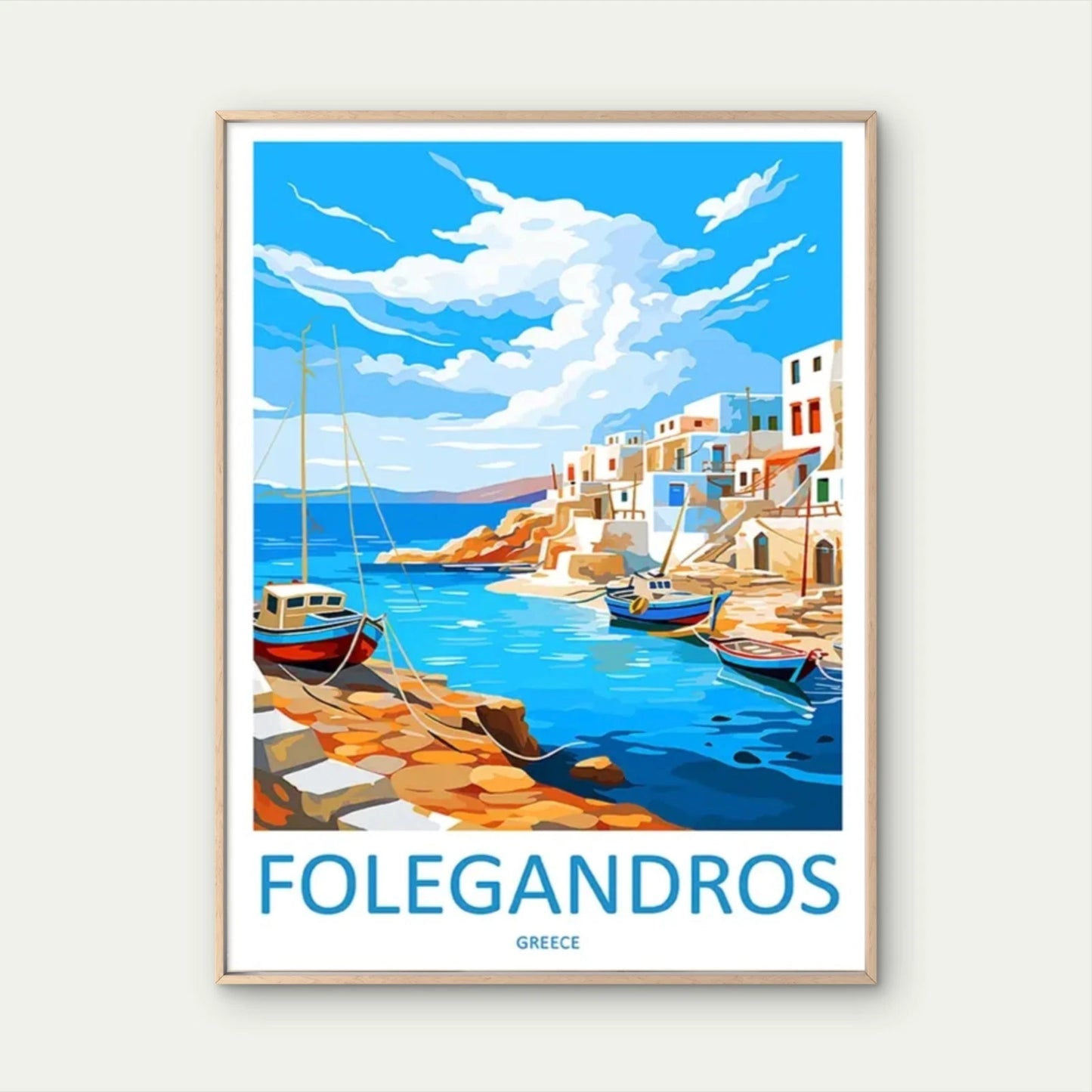 Folegandros Greece Vintage Mediterranean Travel Poster Print Wall Art