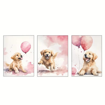 3pcs Golden Retriever Watercolor Paintings  Wall Art Set Canvas Framed 40x60cm - High Quality Print 100% Australian Made Wall Canvas Ready to Hang