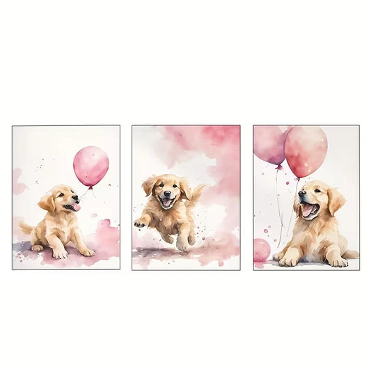 3pcs Golden Retriever Watercolor Paintings  Wall Art Set Canvas Framed 40x60cm - High Quality Print 100% Australian Made Wall Canvas Ready to Hang