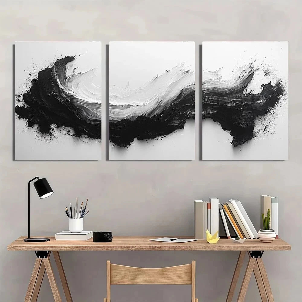 3pcs Black and White Abstract Metal Print Ready to Hang Art