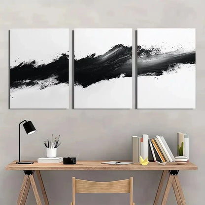 3pcs Black White Abstract Stroke Graffiti Design Wall Art Set Canvas Framed 40x60cm - High Quality Print 100% Australian Made Wall Canvas Ready to Hang