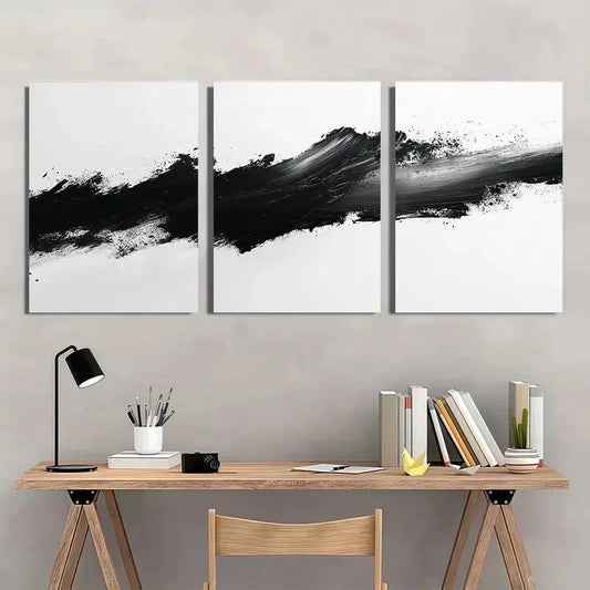 3pcs Black White Abstract Stroke Graffiti Design Wall Art Set Canvas Framed 40x60cm - High Quality Print 100% Australian Made Wall Canvas Ready to Hang