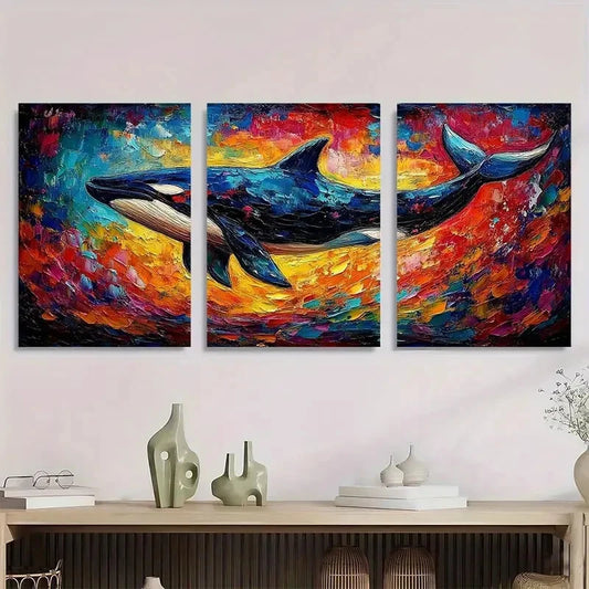3pcs Killer Whale Painting Shark Animal Metal Print Ready to Hang Art