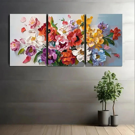 3pcs Vibrant Flower Bouquet Floral Art Metal Print Ready to Hang Art