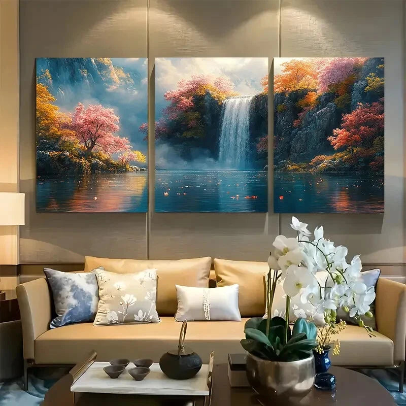 3pcs Nature-inspired Fantasy Waterfall Metal Print Ready to Hang Art