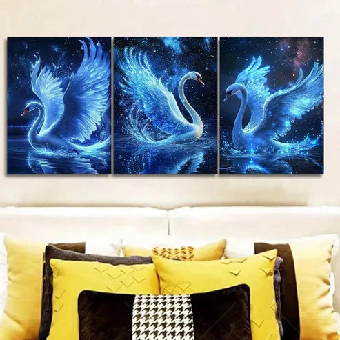 3pcs A magnificent white swan Wall Art Set Canvas Unframed - High Quality Print 100% Australian Made Wall Canvas