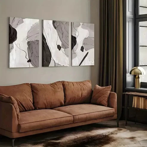 3pcs Splotches Of Black And White Abstract Art Canvas Framed 60x90cm - High Quality Print 100% Australian Made Wall Canvas Ready to Hang