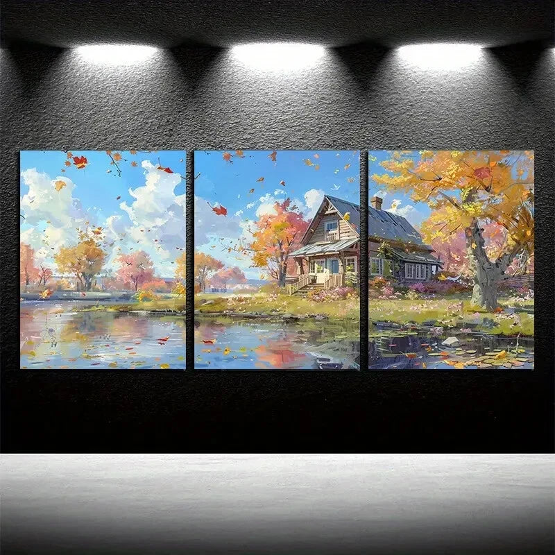 3pcs Small Boat By The Farmhouse Metal Print Ready to Hang Art