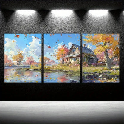 3pcs Small Boat By The Farmhouse Metal Print Ready to Hang Art