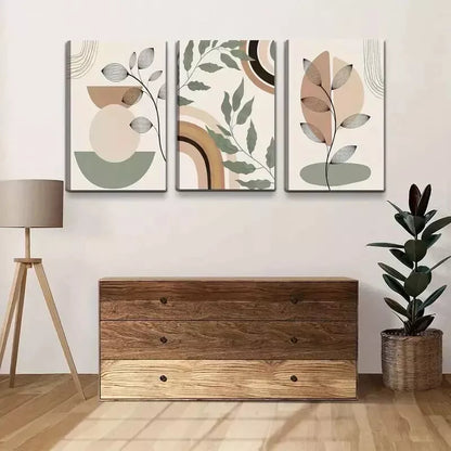 3pcs  Modern Minimalist Green Plant & Geometric Wall Art Set Canvas Framed 50x70cm - High Quality Print 100% Australian Made Wall Canvas Ready to Hang