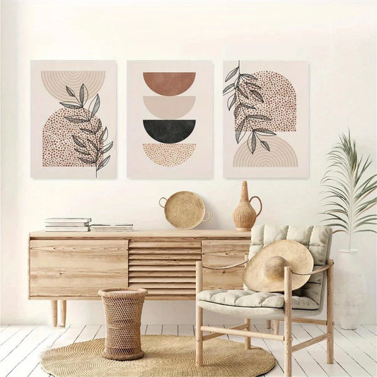 3pcs Black And Beige Simple Line Metal Print Ready to Hang Art