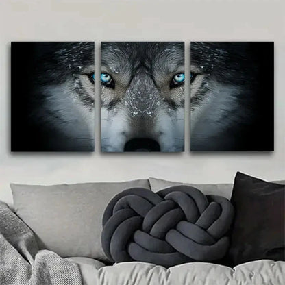 3pcs Wolf with Blue Eyes and Sharp Teeth Metal Print Ready to Hang Art