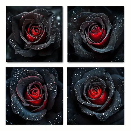 4pcs Elegant Black and Red RoseWall Art Canvas Framed (Copy)