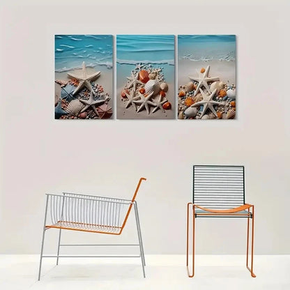 3pcs Beach Theme Starfish and Seashell Metal Print Ready to Hang Art