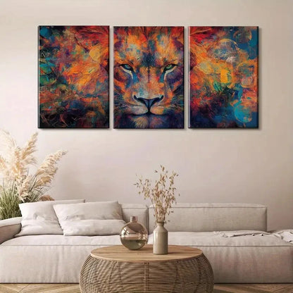 3pcs Dynamic Three-Sided Colorful Lion Portrait Metal Print Ready to Hang Art