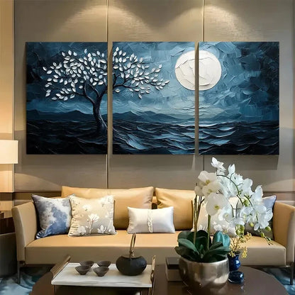 3pcs Elegant Black Tree & White Leaves Metal Print Ready to Hang Art