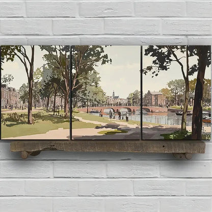 3pcs Bridges And Scenery on The Water Surface Metal Print Ready to Hang Art