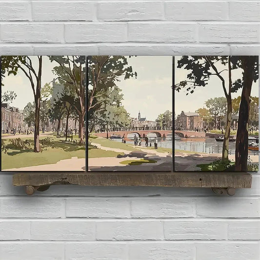 3pcs Bridges And Scenery on The Water Surface Metal Print Ready to Hang Art