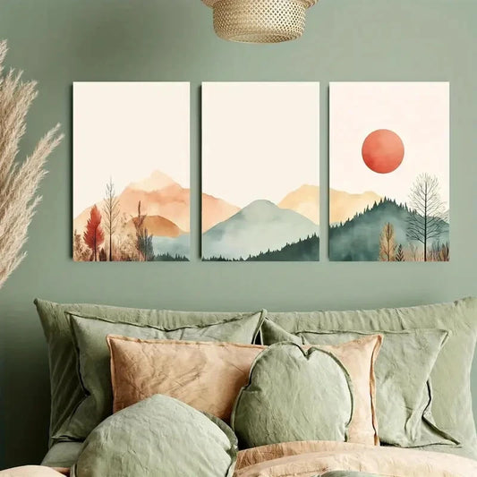 3pcs Minimalist Mountain-Themed Wall Art Metal Print Ready to Hang Art