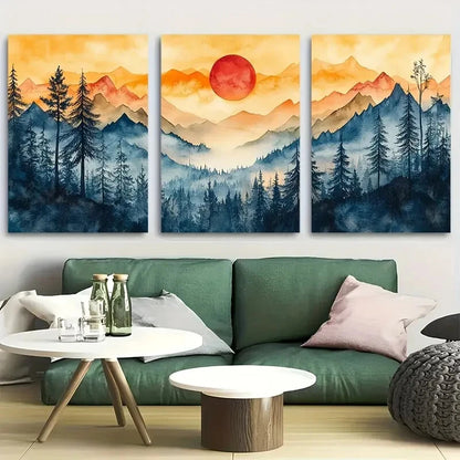3pcs Vibrant Colorful Mountain Watercolor Nature Metal Print Ready to Hang Art