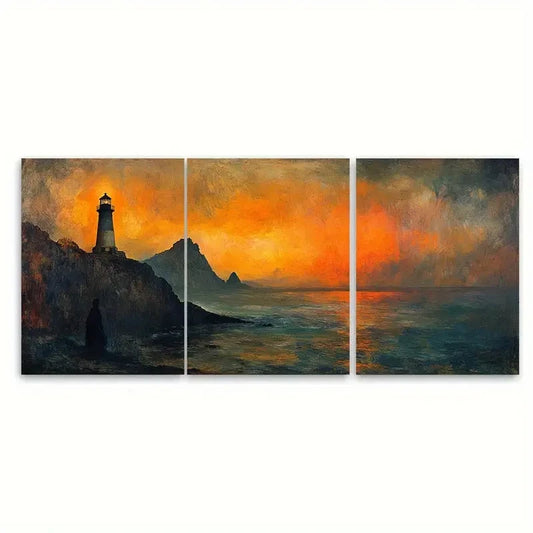 3pcs Bell Rock Lighthouse Art Metal Print Ready to Hang Art