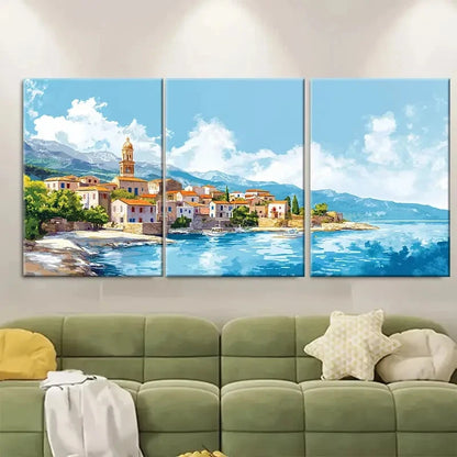 3pcs Vibrant Greek Island Scenery Blue Waters Metal Print Ready to Hang Art