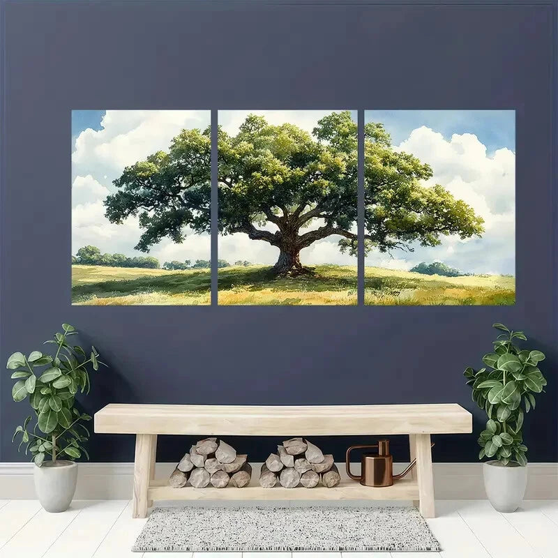 3pcs Oak Tree Watercolor Print Green Tree Metal Print Ready to Hang Art