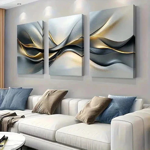 3pcs Elegant Silver Black And Golden Perfect Wall Art Canvas Unframed – High Quality Print 100% Australian Made Wall Canvas